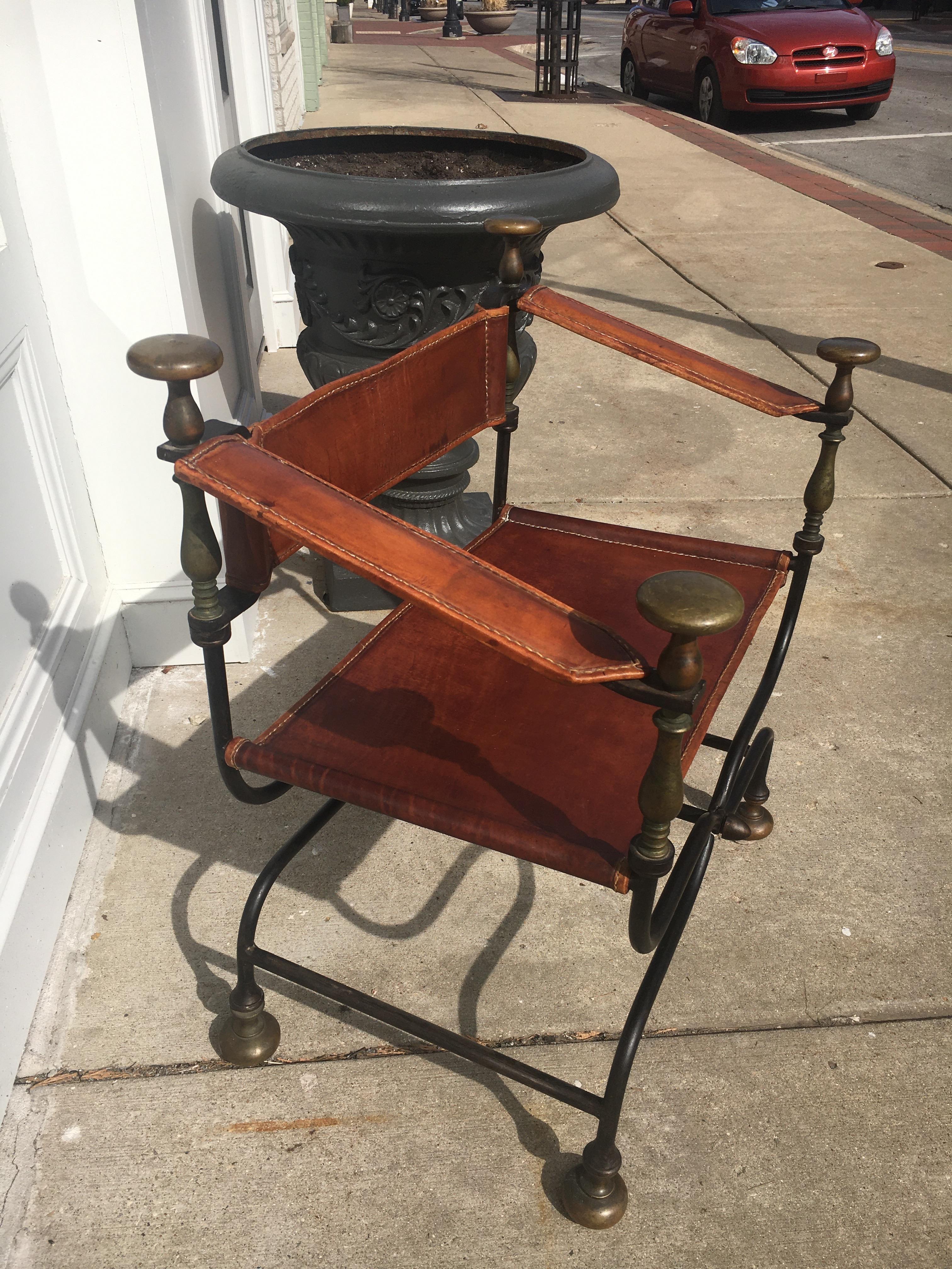 19th Century Italian Iron, Bronze and Leather Savonarola Dante Or Curule Chair 1