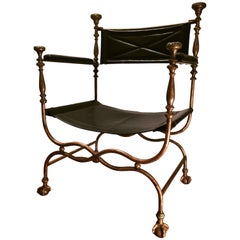 chaise Savonarola Dante italienne du 19ème siècle en fer/bronze