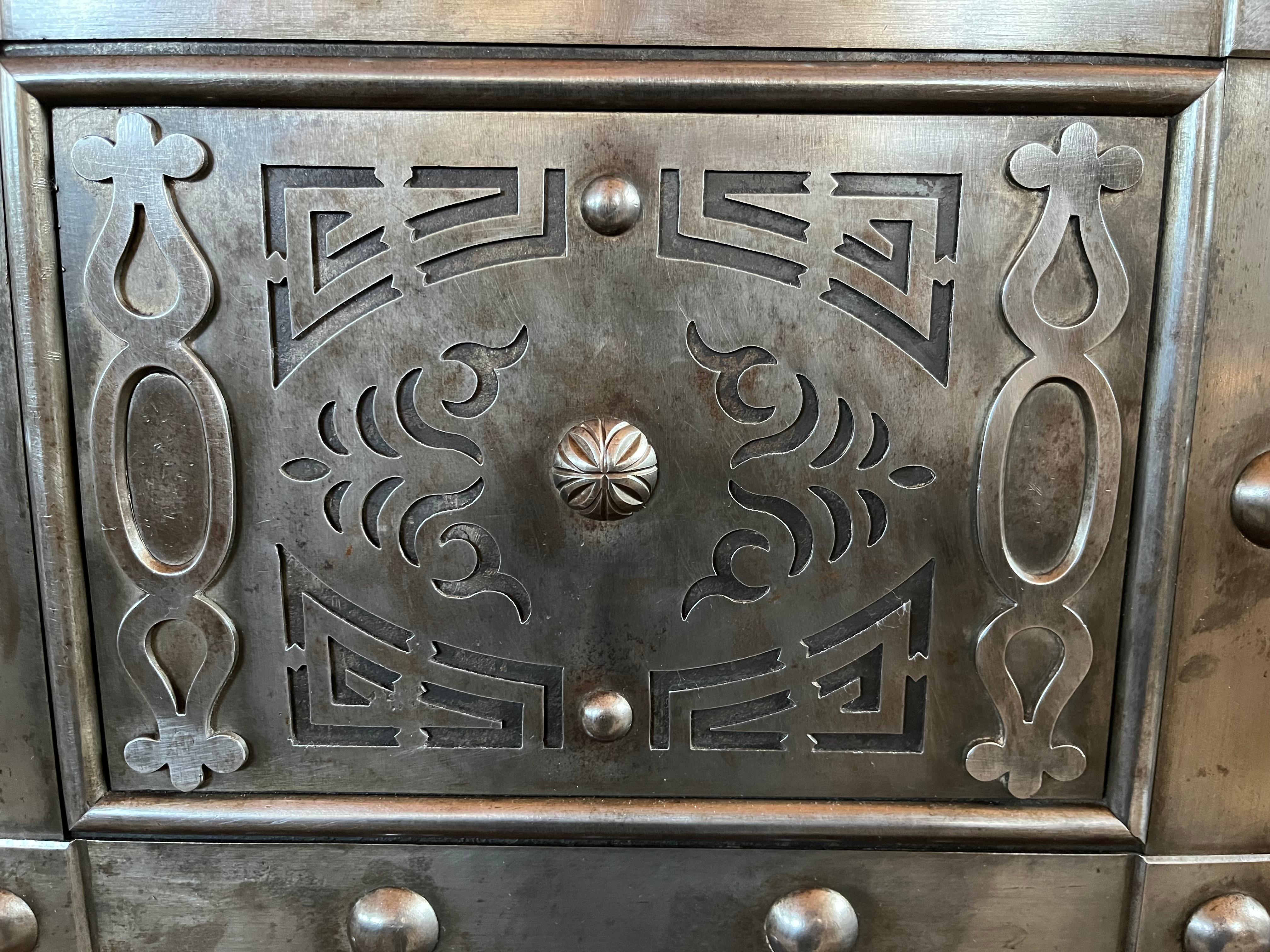 Hand-Crafted 19th Century Italian Iron Safe / Cassaforte / Side Table / Nightstand For Sale