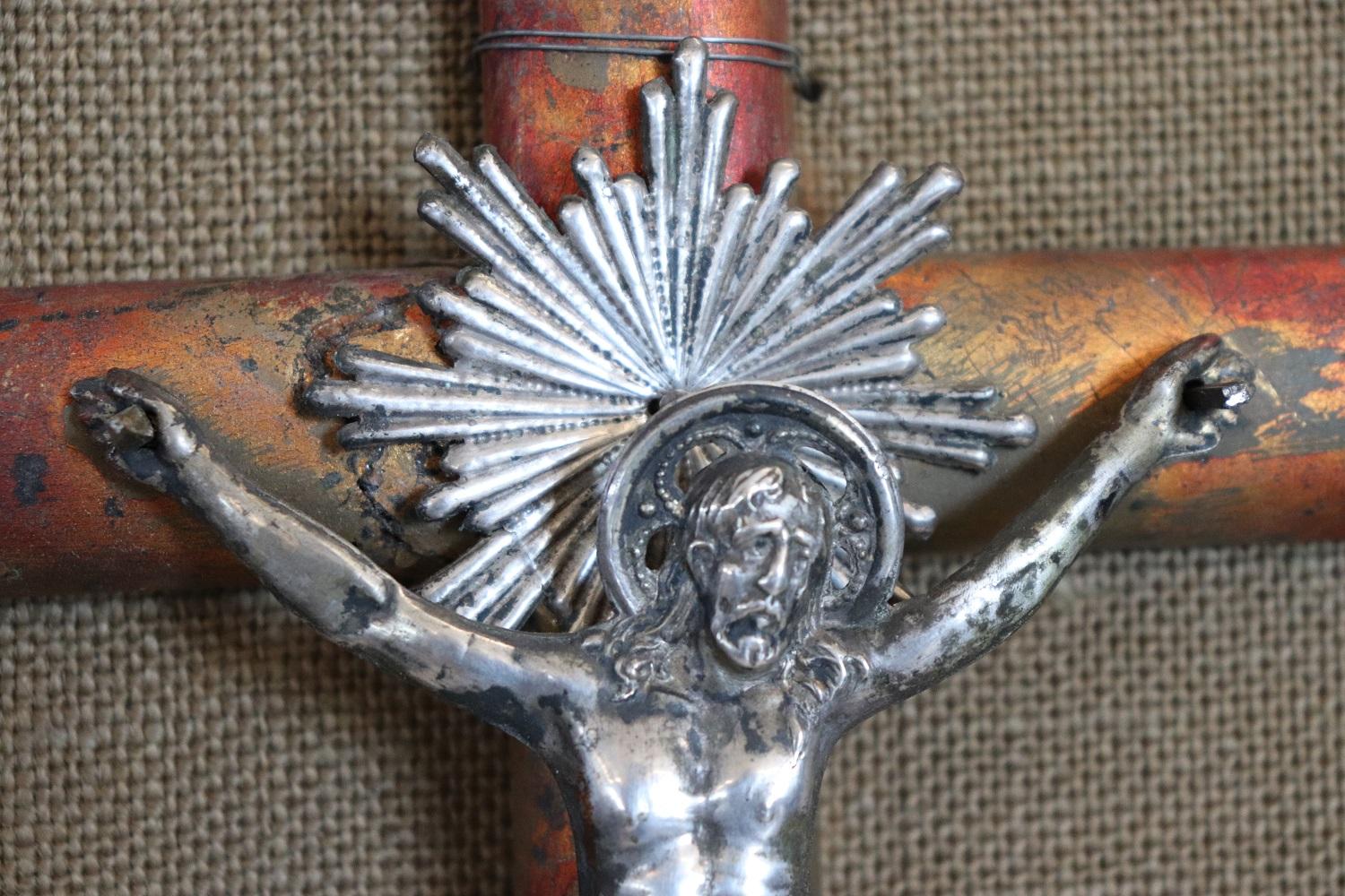 19th Century Italian Jesus Christ on the Cross Silver For Sale 3