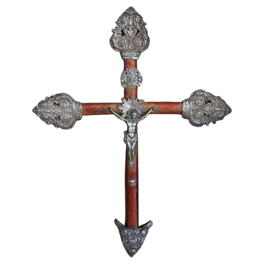 19th Century Italian Jesus Christ on the Cross Silver For Sale