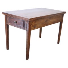 Table de cuisine italienne du 19ème siècle en bois de peuplier et de cerisier avec plateau d'ouverture