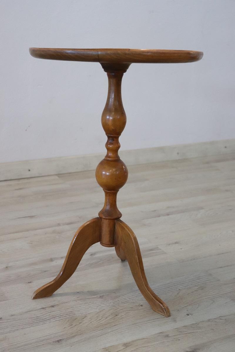 Mid-19th Century 19th Century Italian L Philippe Beech Wood Round Pedestal Table or Smoking Table For Sale