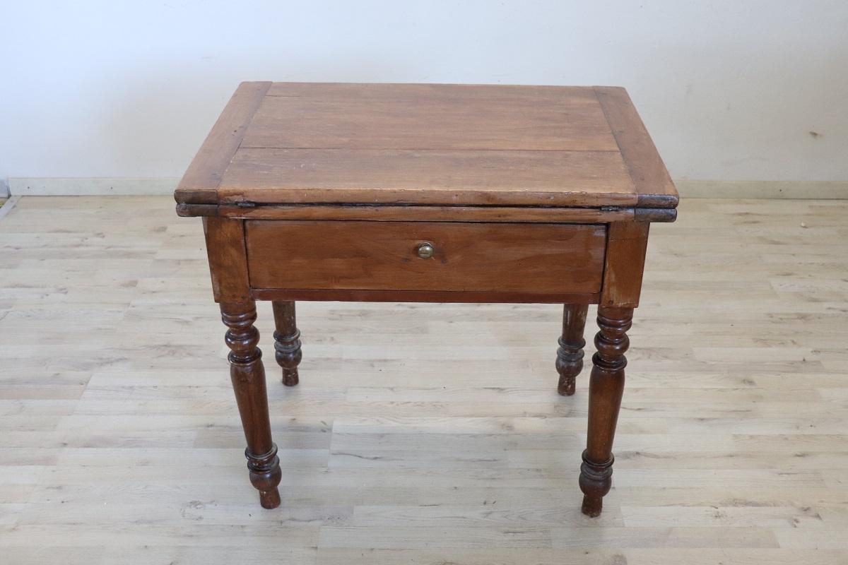Louis Philippe 19th Century Italian L Philippe Kitchen Table in Poplar Wood with Opening Top For Sale