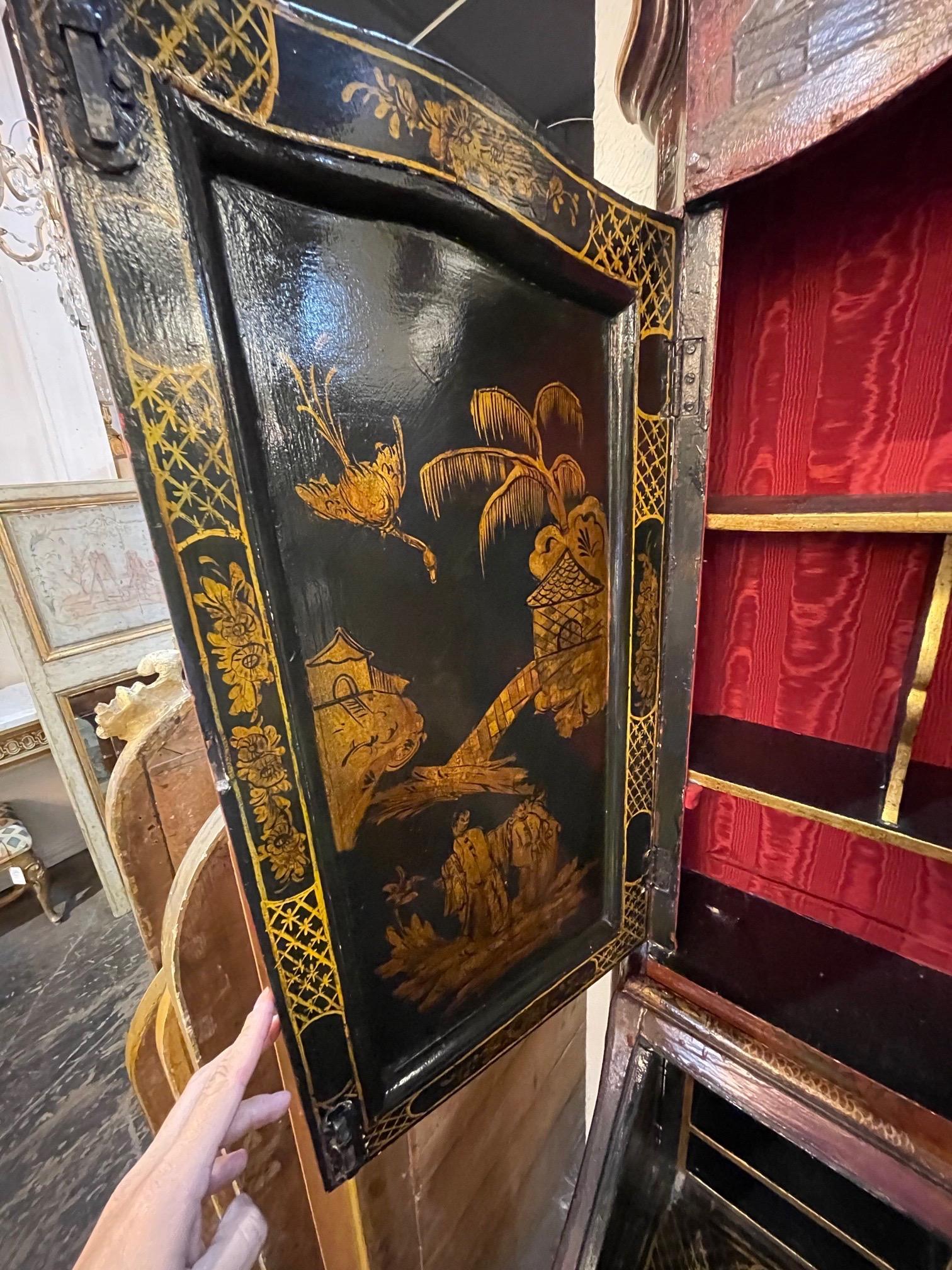 19th Century Italian Lacquered Secretary with Raised Chinoiserie Design For Sale 3