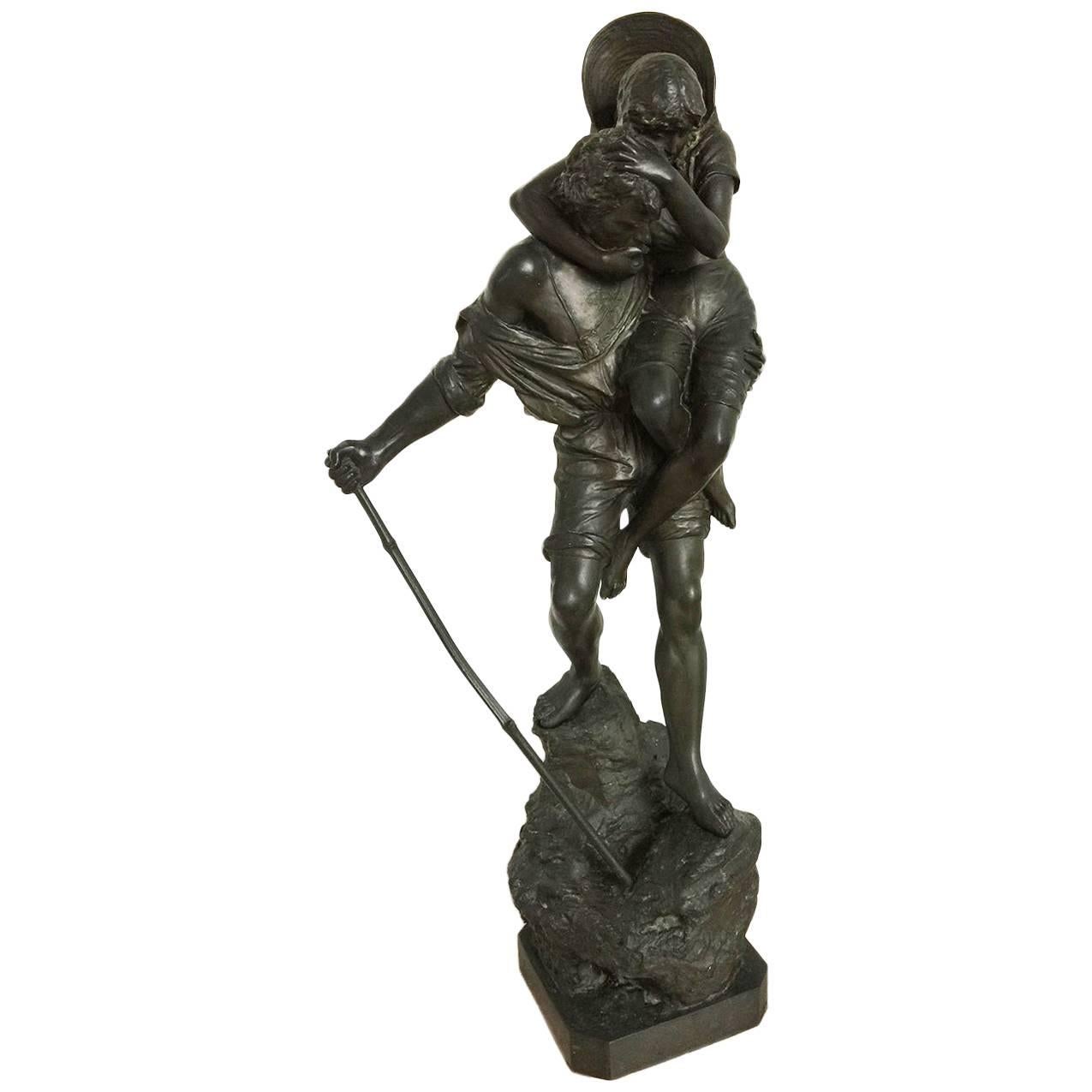 Grande statue italienne en bronze du 19ème siècle par Ettore Ximines