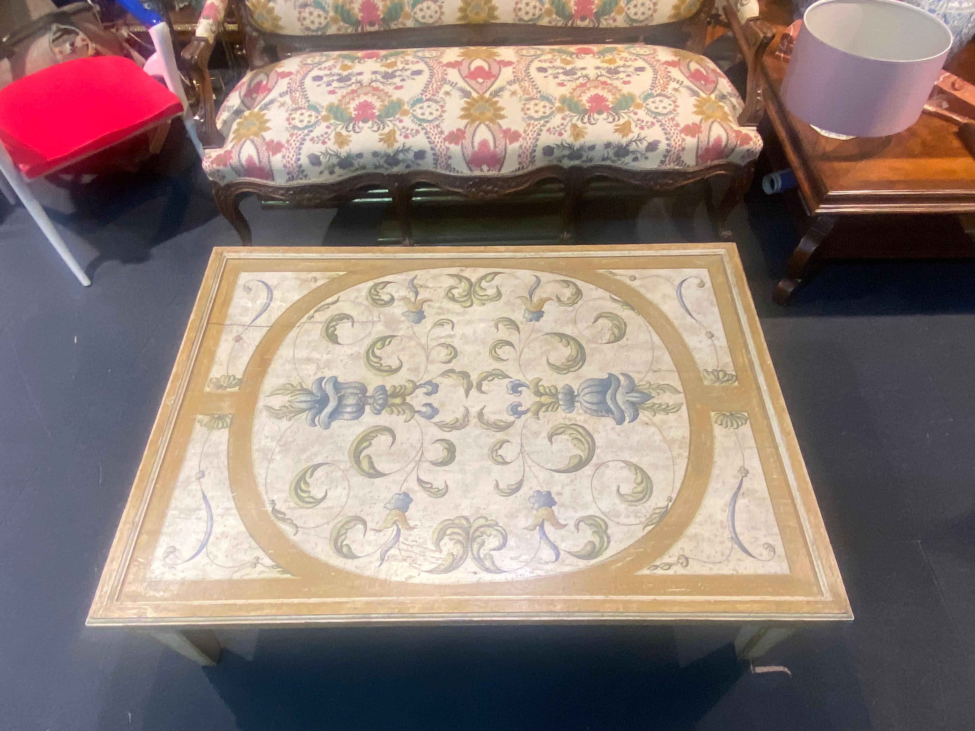 19th Century Italian Large Hand Painted Wooden Sofa Table In Fair Condition For Sale In Sofia, BG