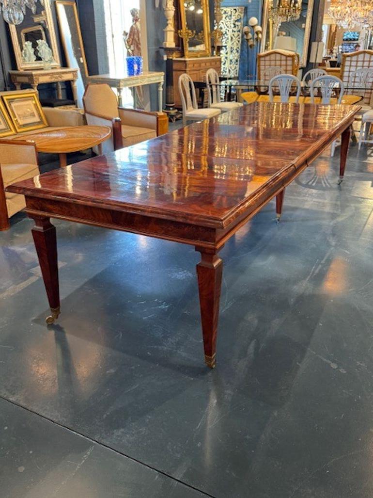 19th Century Italian Large Scale Louis XVI Flame Mahogany Dining Table In Good Condition For Sale In Dallas, TX