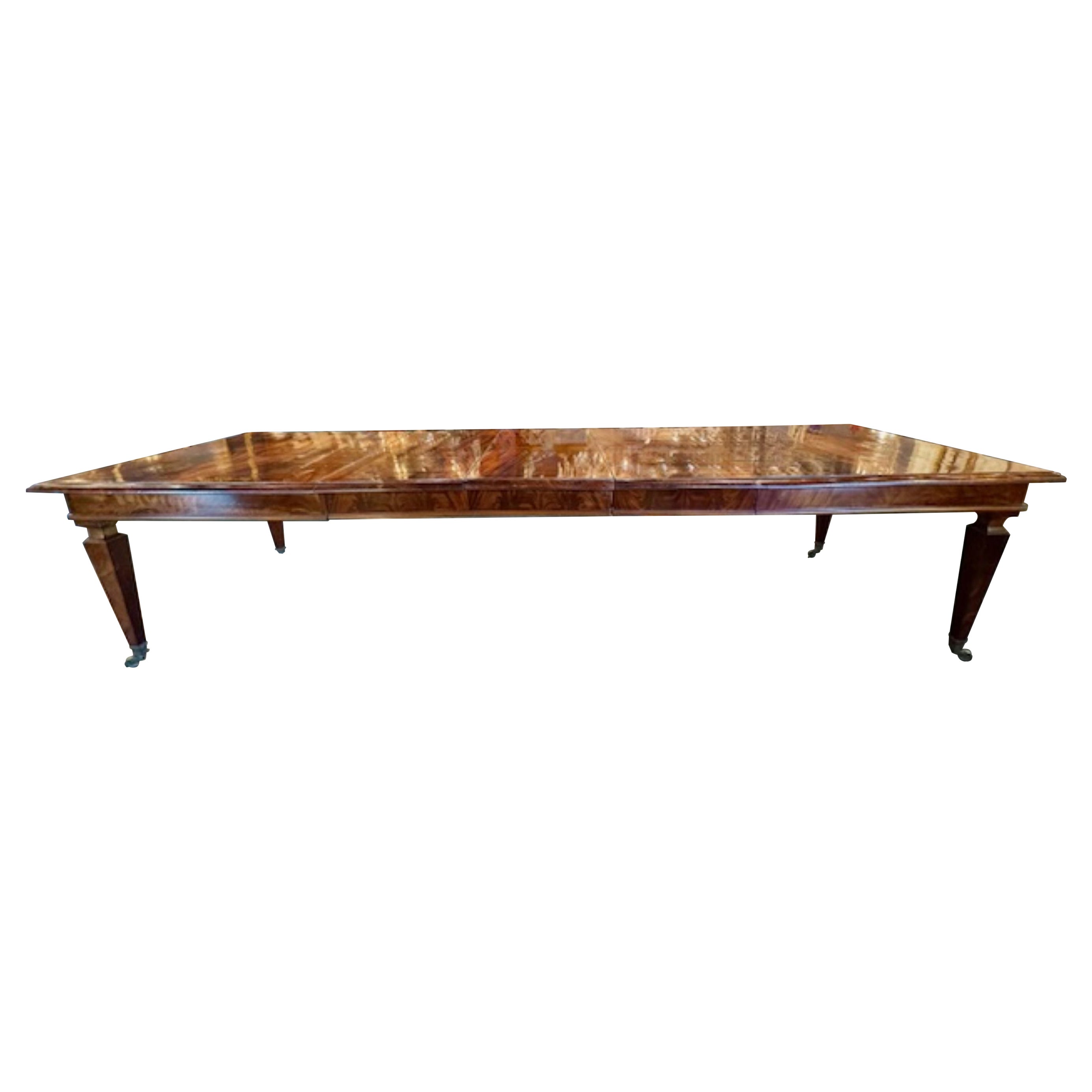 19th Century Italian Large Scale Louis XVI Flame Mahogany Dining Table For Sale