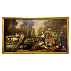 19th Century Italian Large Scale Oil Painting with Various Fowl
