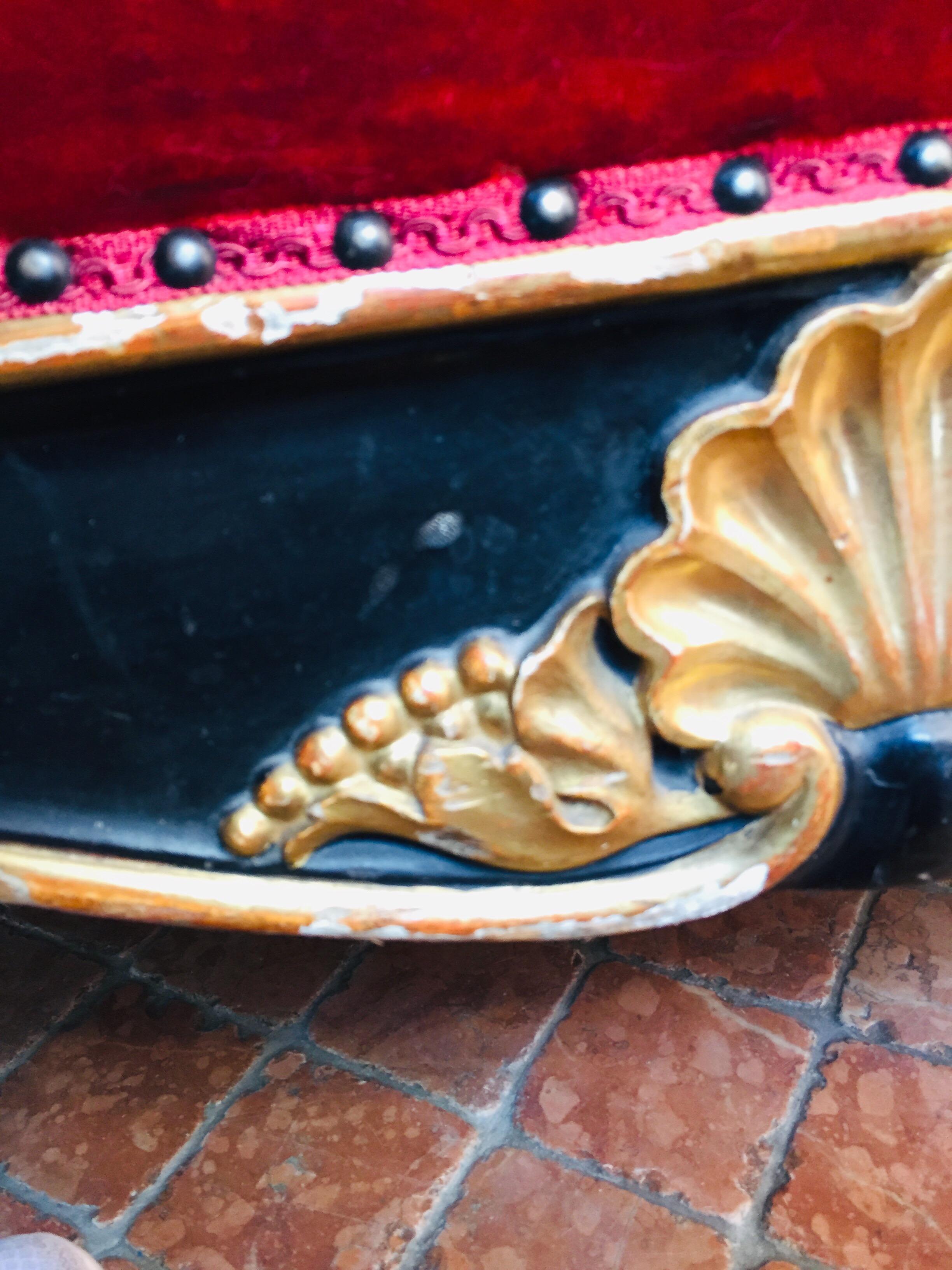 Italian 19th Century Large Sofa Sicilian Canapè with Lacquer Gilding Red Velvet 6