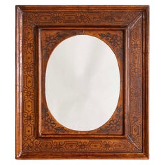 19th Century Italian Leather Framed Mirror with Incised Decoration