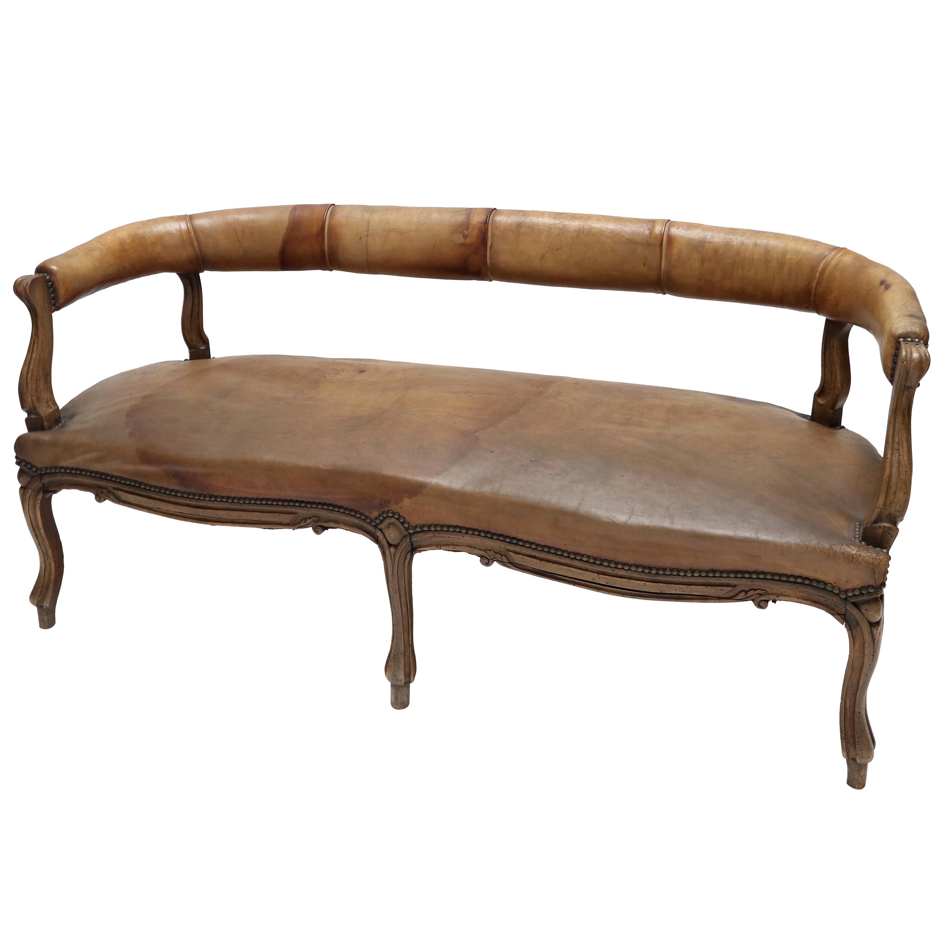 19th Century Italian Leather Settee Sofa