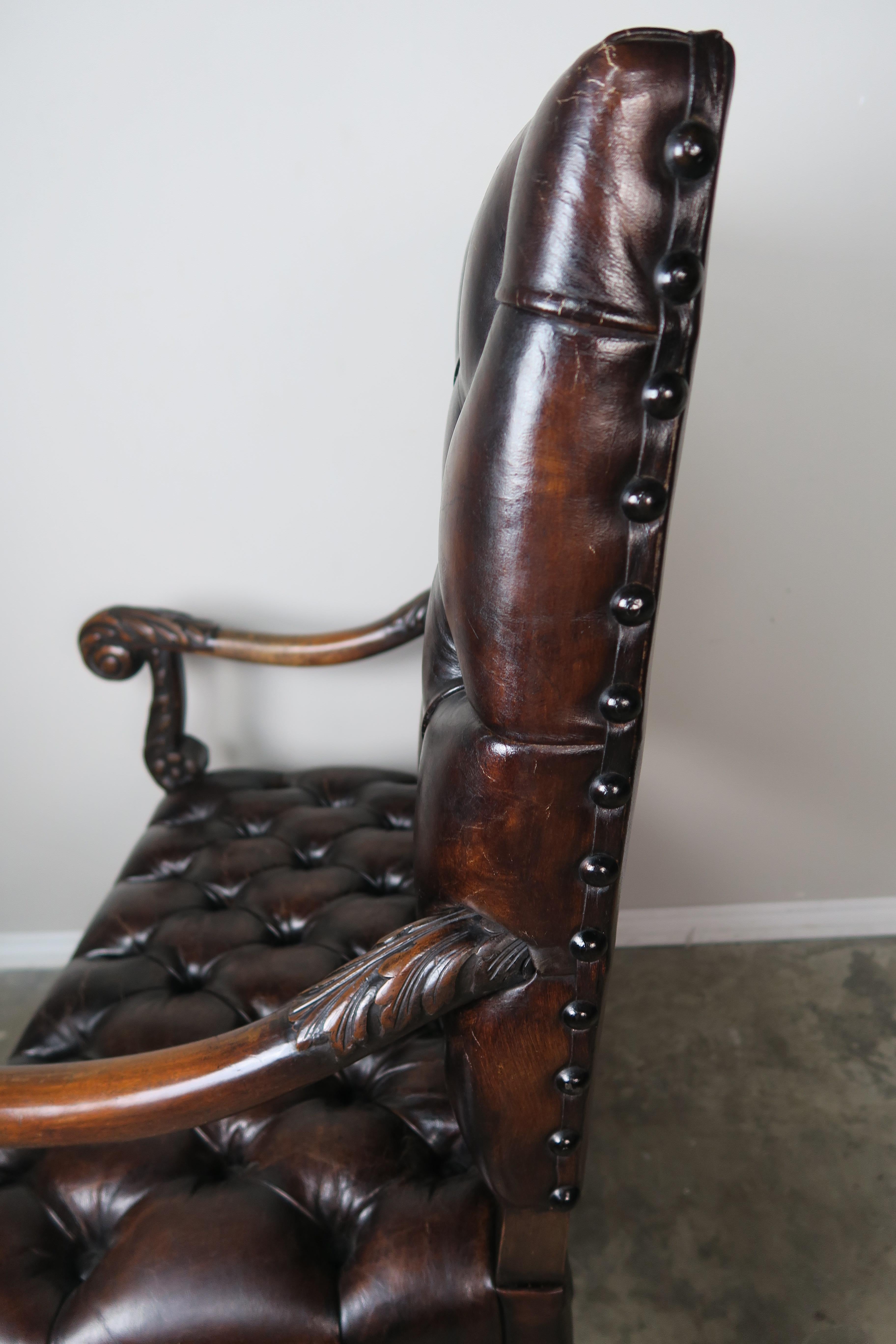 19th Century Italian Leather Tufted Armchairs, a Pair 8