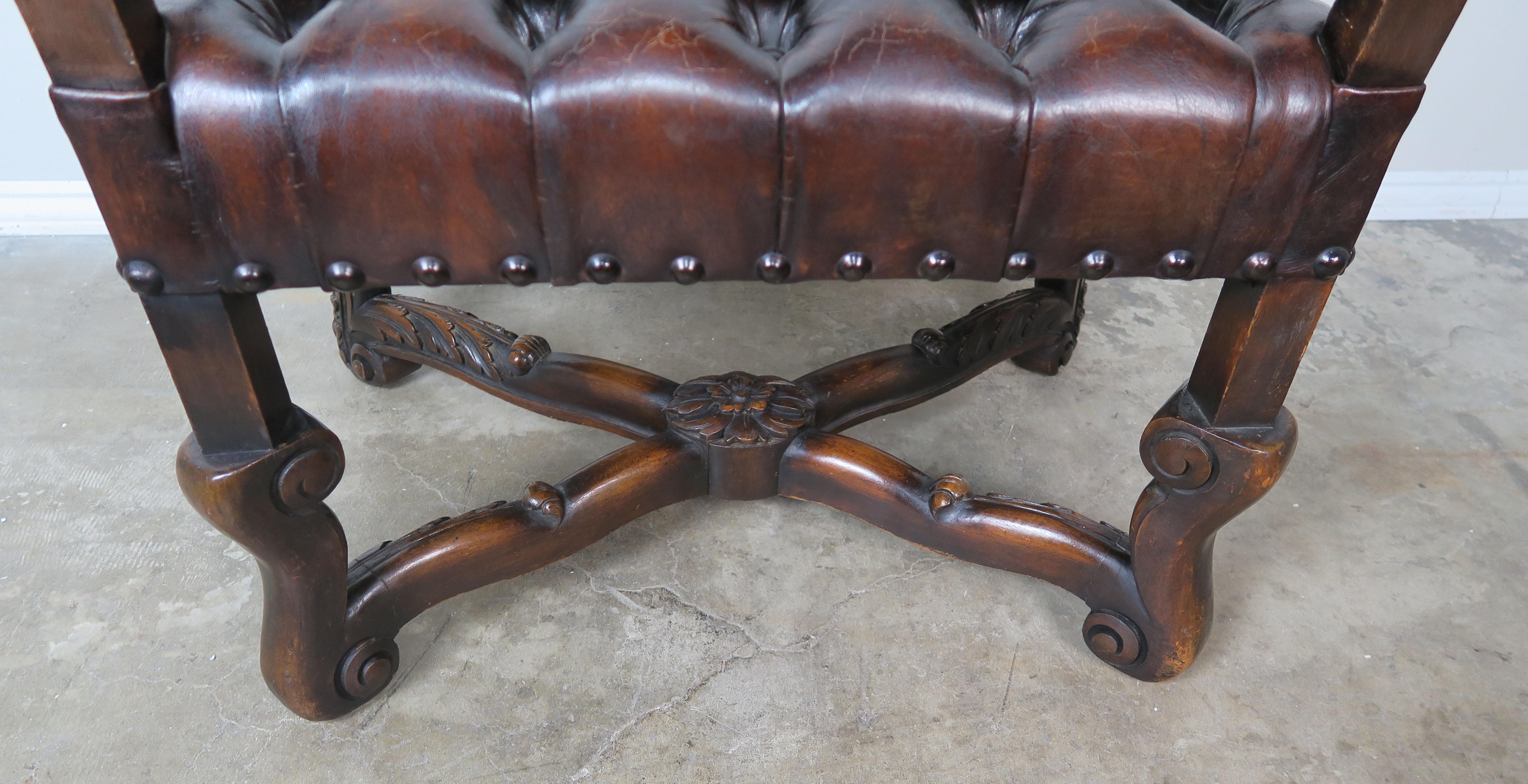 19th Century Italian Leather Tufted Armchairs, a Pair 3