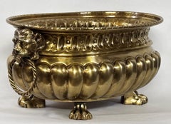 19th Century Italian Lion Head Brass Brazier, Planter, or Wine Cooler