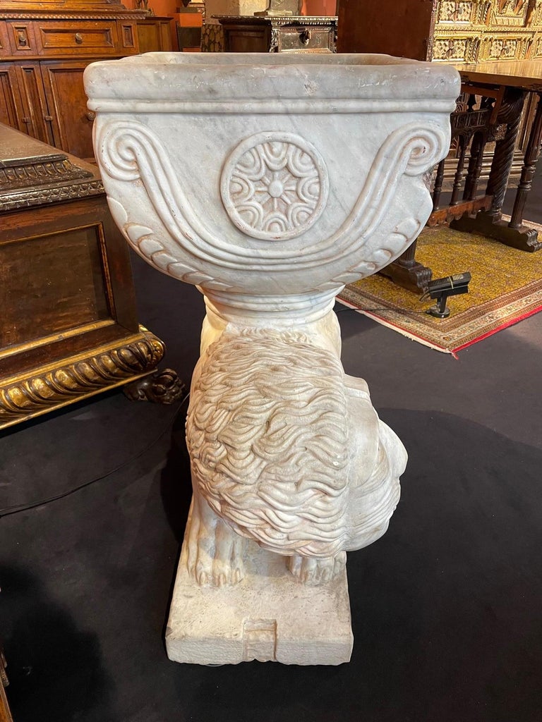 19th Century Italian Lion in Carrara Marble Supporting a Byzantine ...