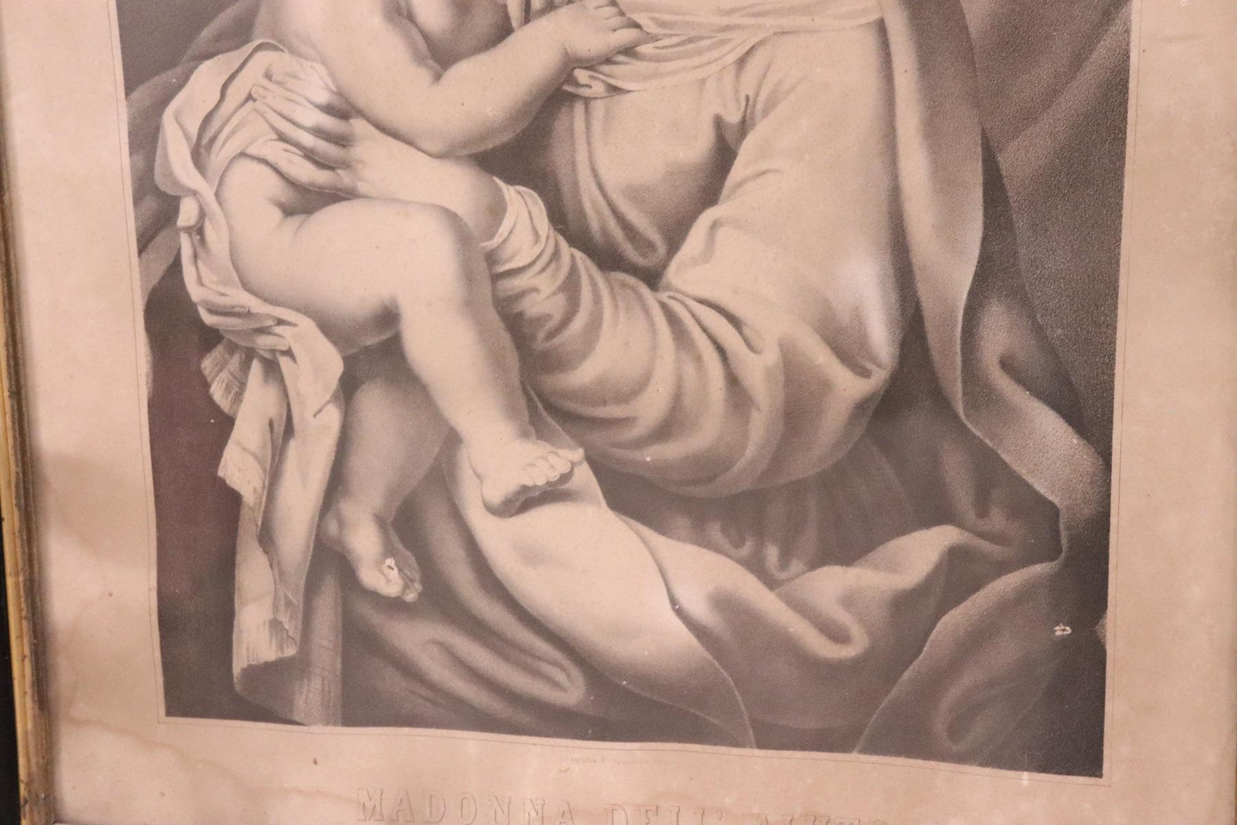 Late 19th Century 19th Century Italian Lithograph, Print Madonna with Jesus Child For Sale