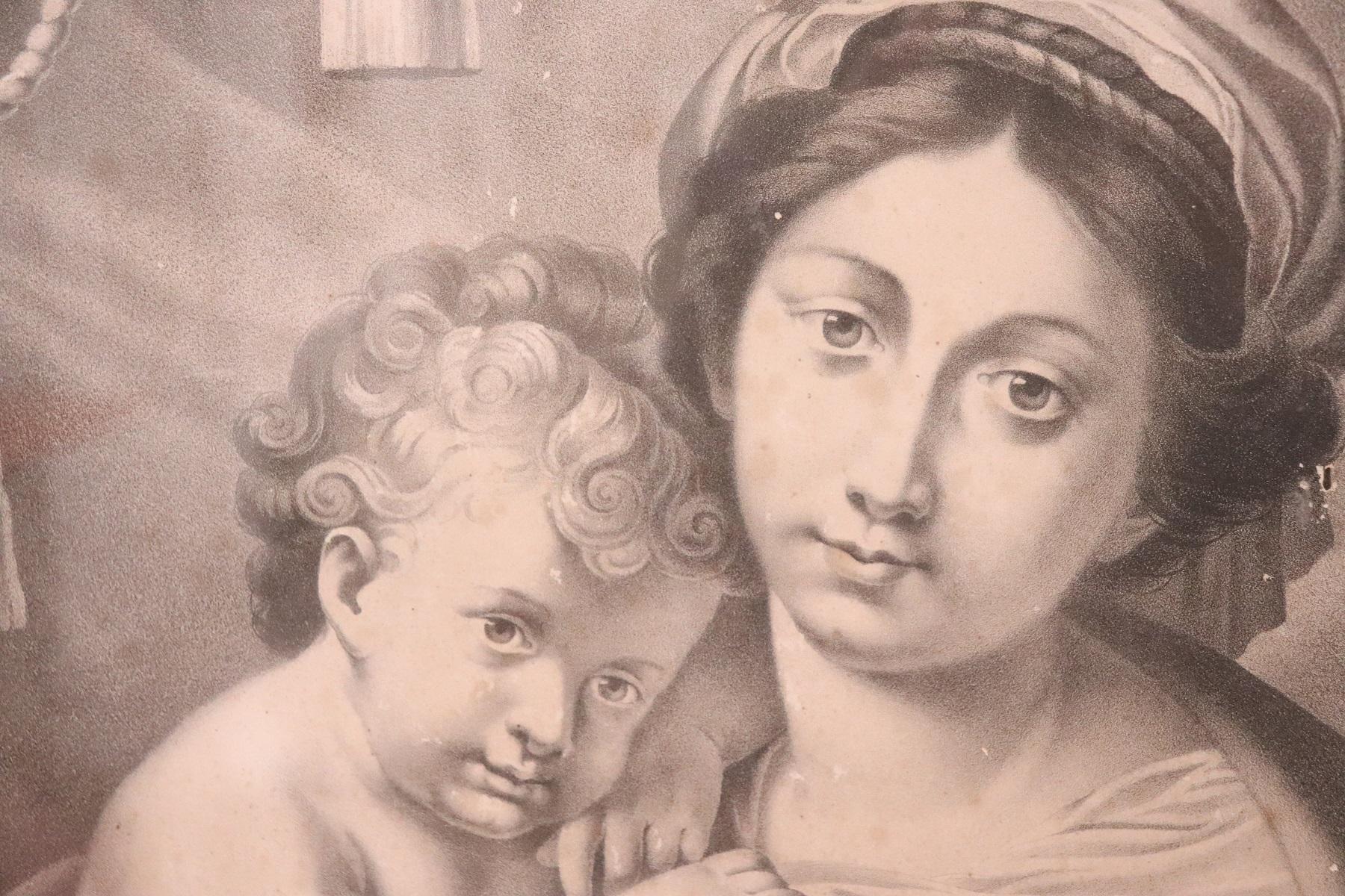 Italienische Lithographie mit Madonna mit Jesuskind aus dem 19. Jahrhundert im Angebot 2
