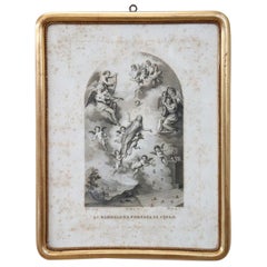 19th Century Italian Lithography Subjet Magdalene Taken to Heaven by Angels
