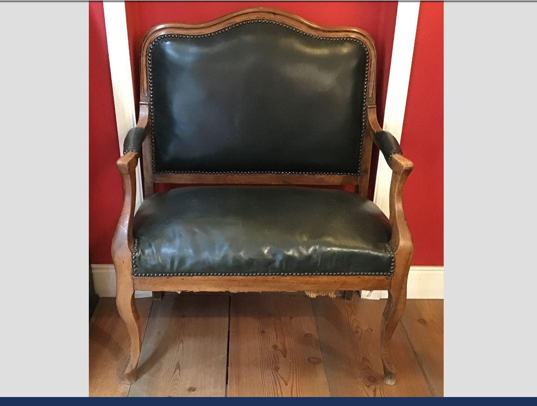 Victorian 19th Century Italian Little Wooden Sofa with Leather, 1890s