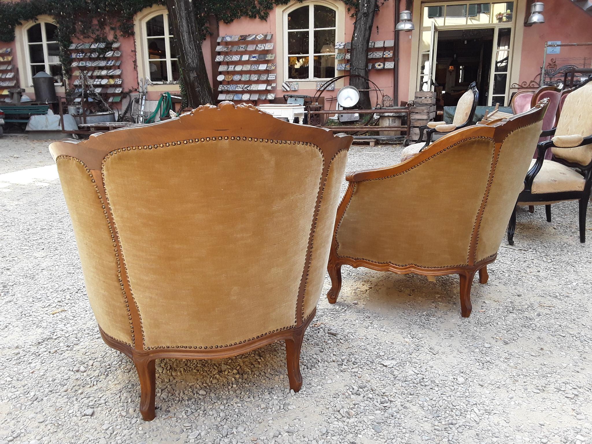 19th Century Italian Living Room Set with Sofa and Armchairs, Original Fabric For Sale 5