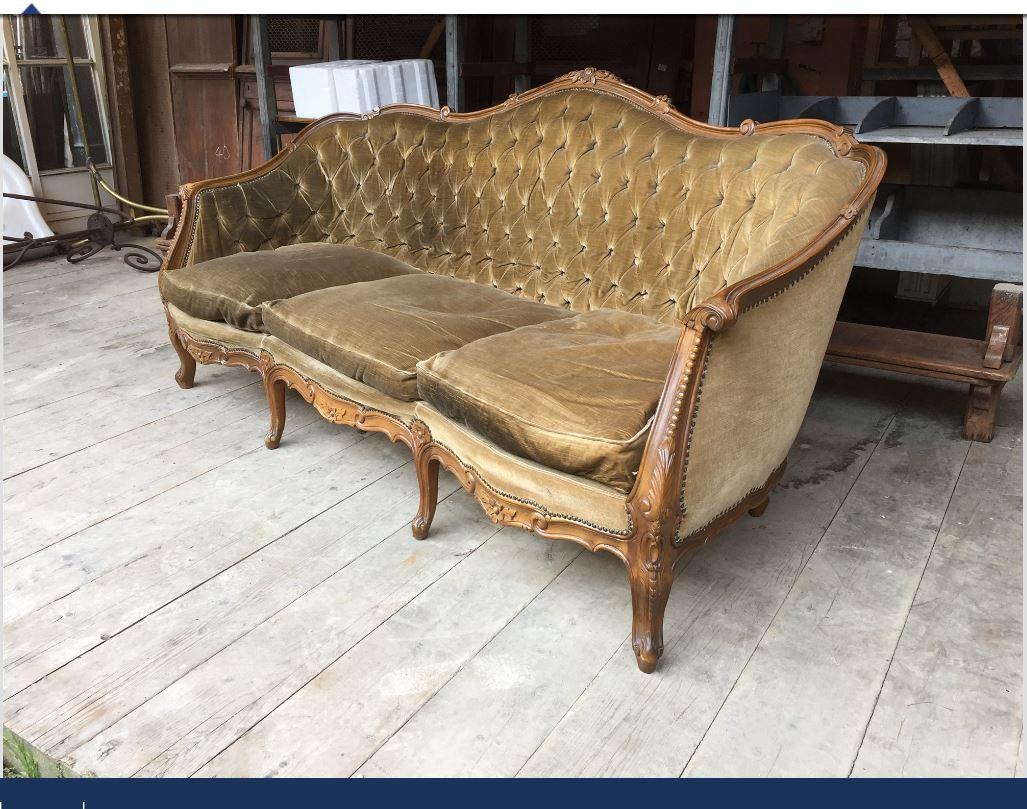 Victorian 19th Century Italian Living Room Set with Sofa and Armchairs, Original Fabric For Sale