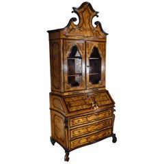 Antique 19th Century Italian Lombardy Trumeau Secretary Walnut with Burl Veneer Ca 1840