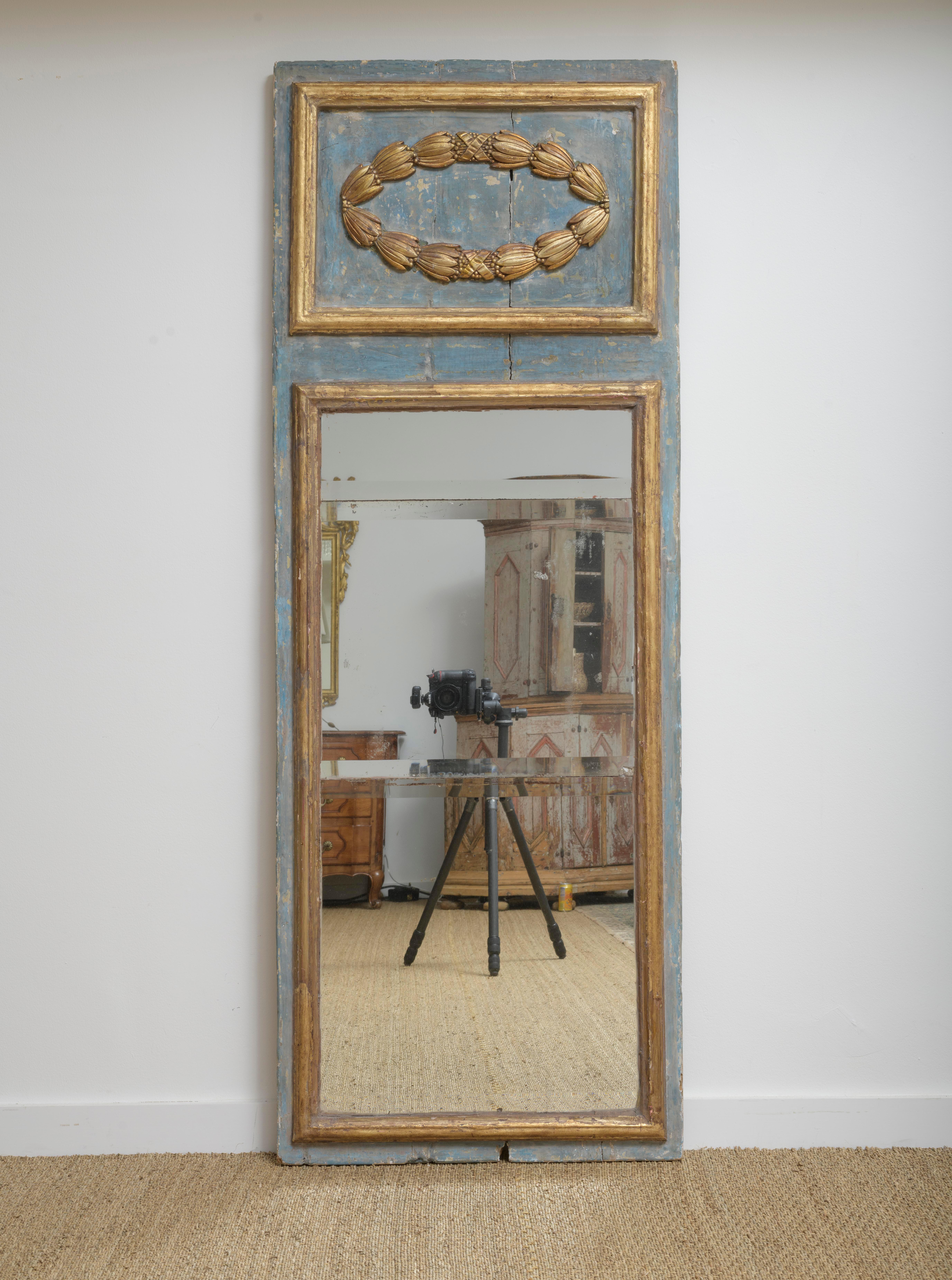 Louis XVI 19th Century Italian Louis LXI Style Trumeau Mirror, Original mercury Glass  For Sale