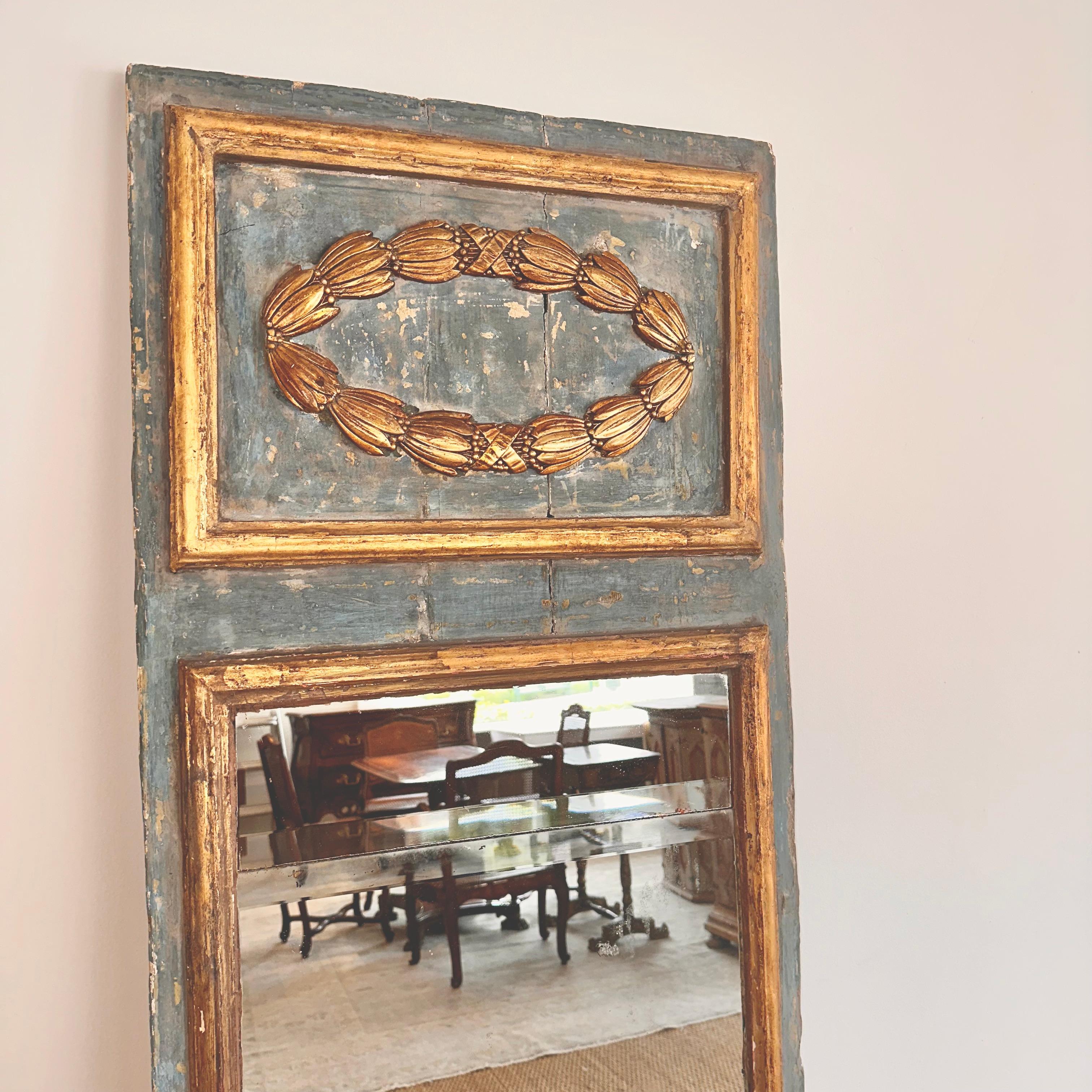 19th Century Italian Louis LXI Style Trumeau Mirror, Original mercury Glass  For Sale 1