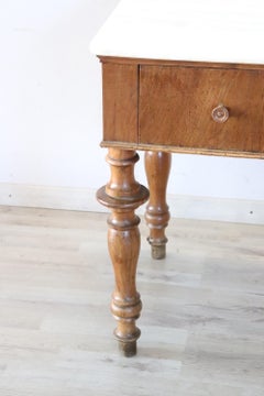 19th Century Italian Louis Phiippe Walnut Antique Table with Marble Top