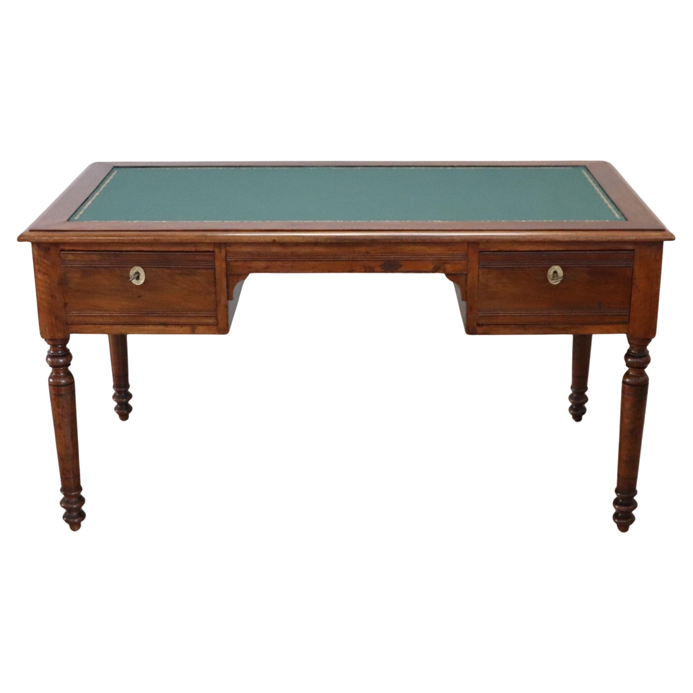 19th Century Italian Louis Philippe Antique Desk in Solid Walnut Restored