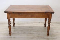 19th Century Italian Louis Philippe Antique Kitchen Table in Solid Walnut