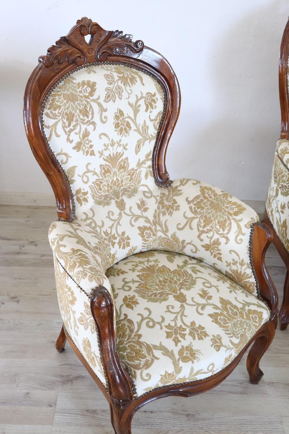 Mid-19th Century 19th Century Italian Louis Philippe Antique Living Room Set or Salon Suite For Sale