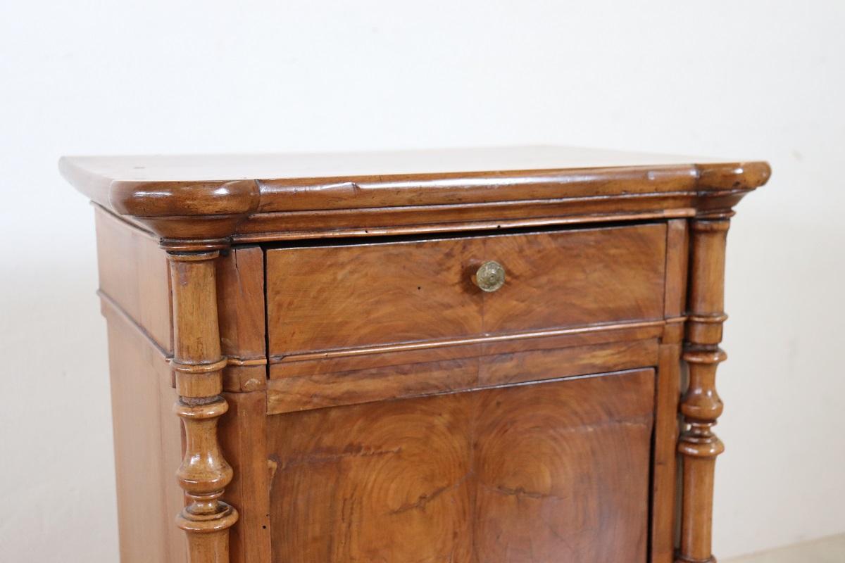 Mid-19th Century 19th Century Italian Louis Philippe Antique Nightstand in Solid Walnut For Sale