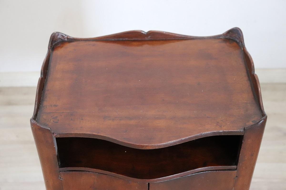 19th Century Italian Antique Nightstand in Solid Walnut For Sale 2