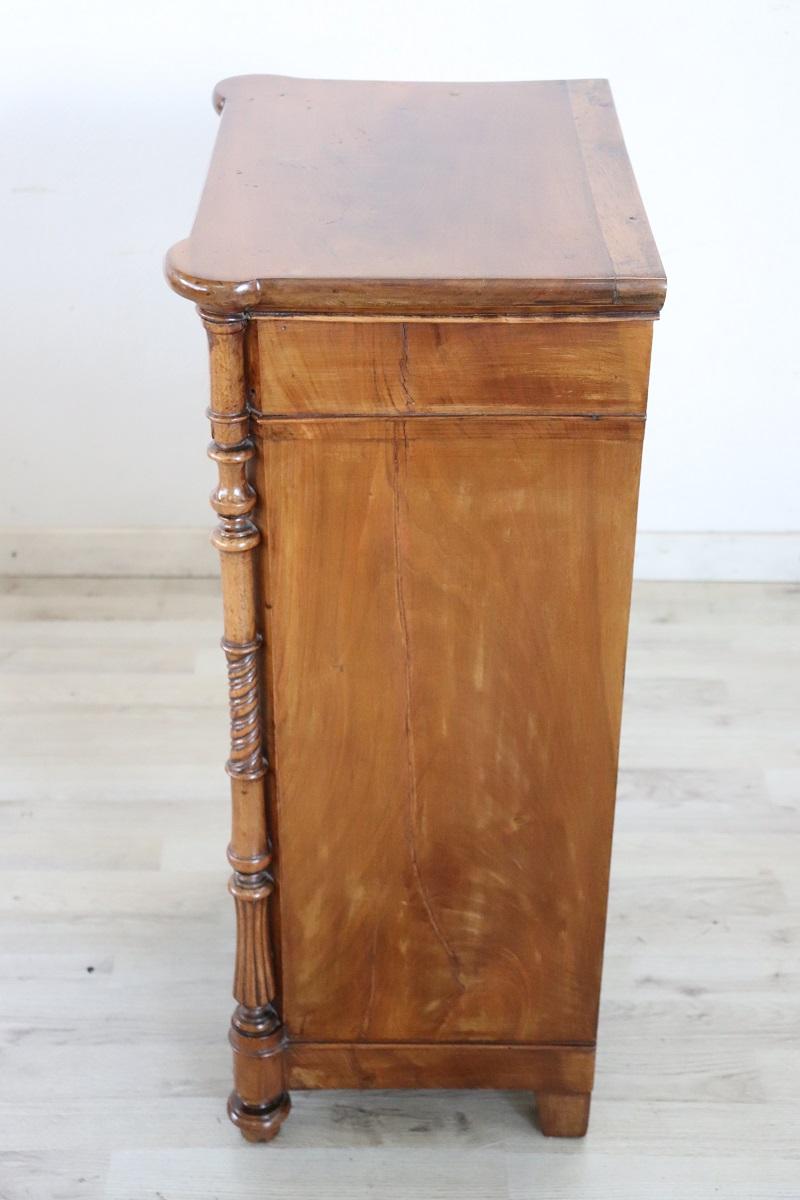 19th Century Italian Louis Philippe Antique Nightstand in Solid Walnut For Sale 3