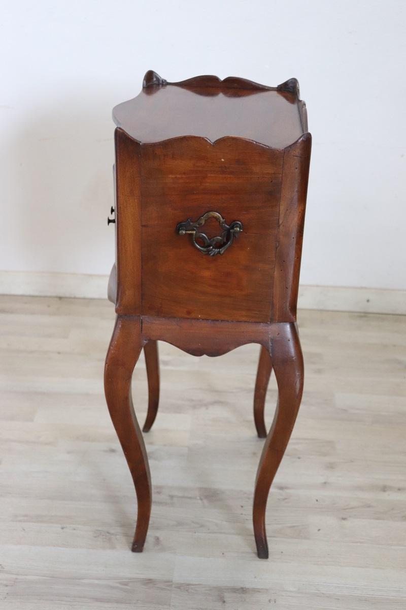 19th Century Italian Antique Nightstand in Solid Walnut For Sale 5