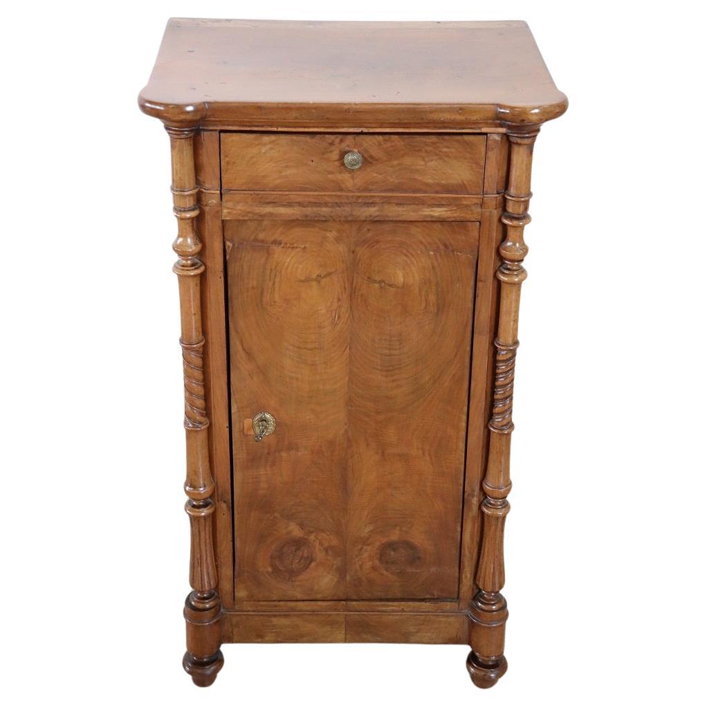 19th Century Italian Louis Philippe Antique Nightstand in Solid Walnut For Sale