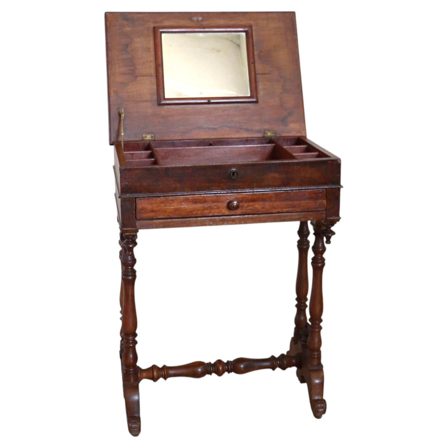 19th Century Italian Louis Philippe Antique Side Table or Vanity Table in Walnut For Sale