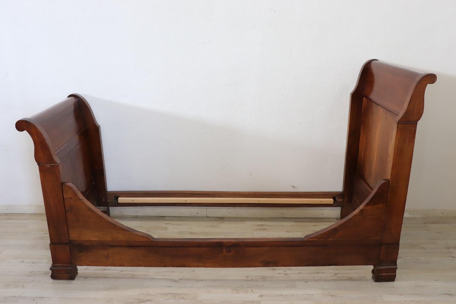 Rare Italian of the period Louis Philippe antique single bed, 1845. This type of bed is called 