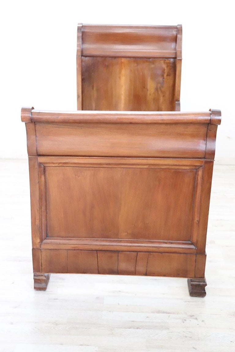 19th Century Italian Louis Philippe Antique Walnut Single Bed For Sale