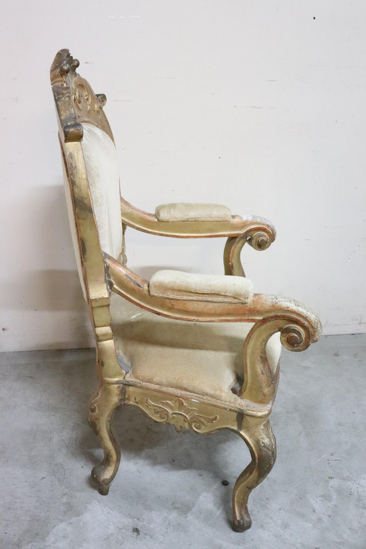 19th Century Italian Louis Philippe Carved and Gilded Wood Antique Armchair 6