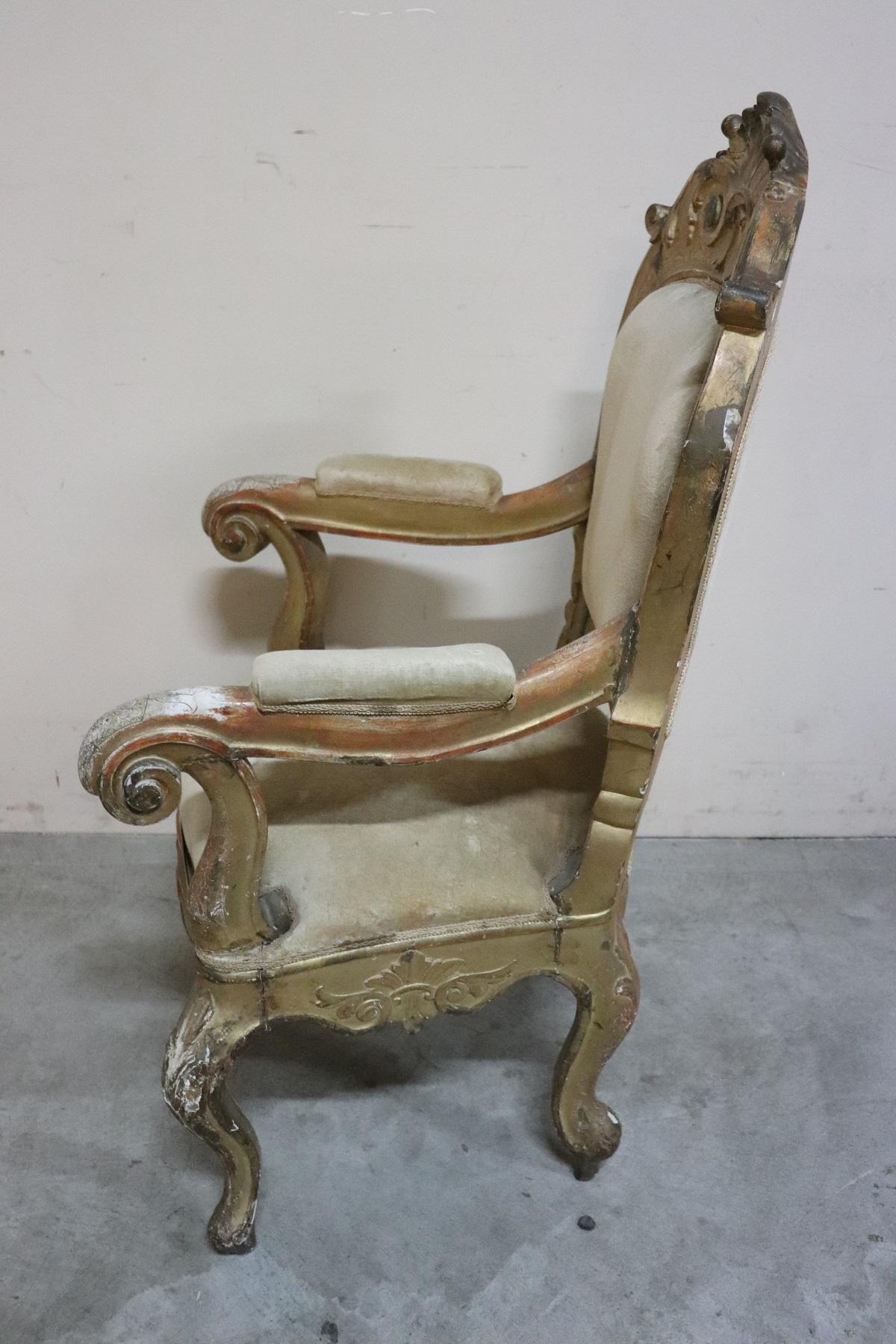 19th Century Italian Louis Philippe Carved and Gilded Wood Antique Armchair 11
