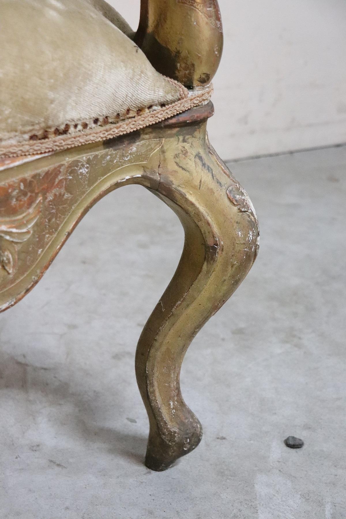 19th Century Italian Louis Philippe Carved and Gilded Wood Antique Armchair 3