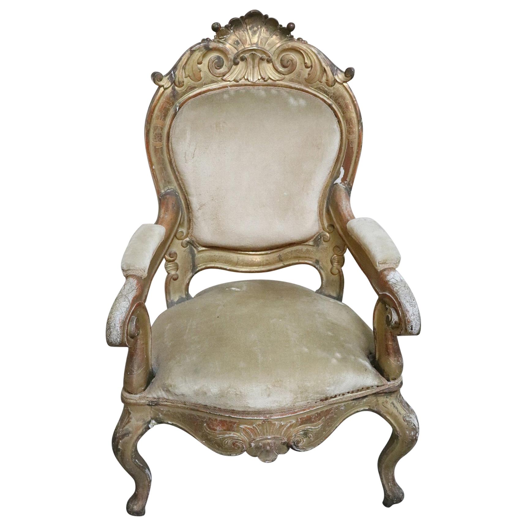 19th Century Italian Louis Philippe Carved and Gilded Wood Antique Armchair