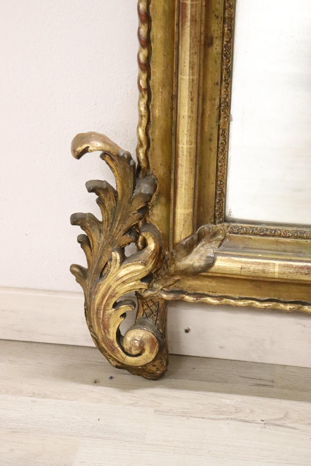 19th Century Italian Louis Philippe Carved and Gilded Wood Antique Wall Mirror For Sale 1