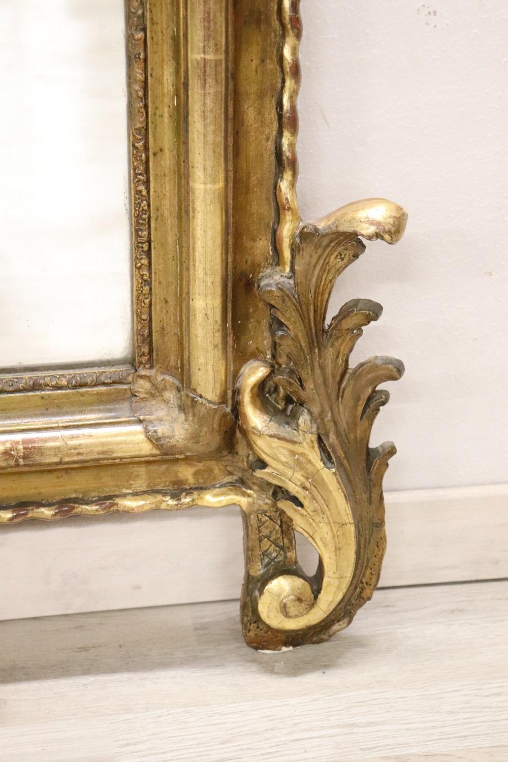19th Century Italian Louis Philippe Carved and Gilded Wood Antique Wall Mirror For Sale 2
