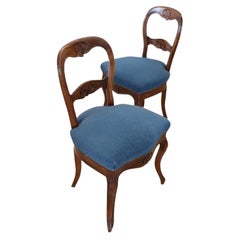 19th Century Italian Louis Philippe Carved Walnut Antique Chairs, Set of 2