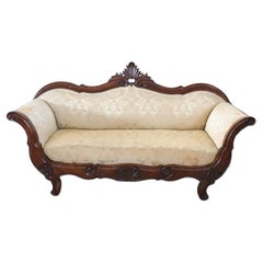 19th Century Italian Louis Philippe Carved Walnut Used Settee 